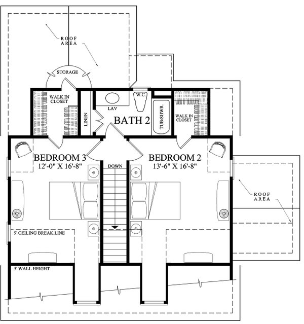 House Blueprint - Floor Plan - Upper Floor for Bungalow House Plan #137-419 - 3 bed, 2.5 bath