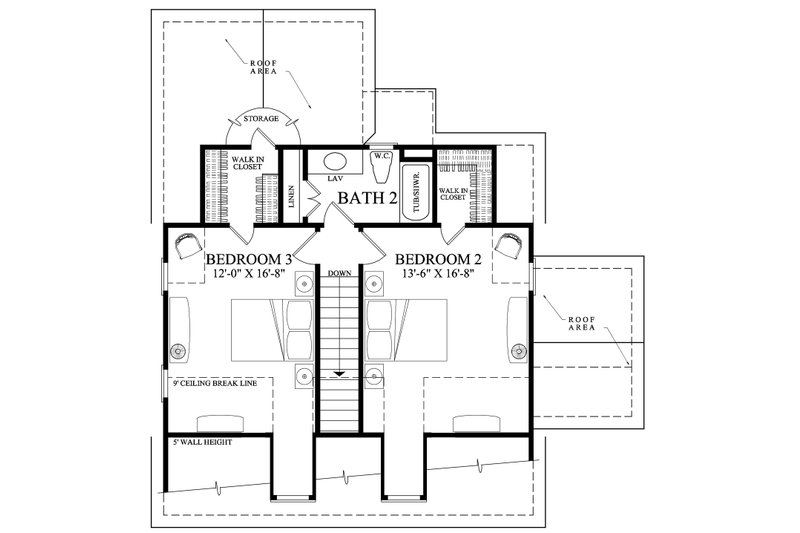 Dream House Plan - Floor Plan - Upper Floor for Bungalow House Plan #137-419 - 3 bed, 2.5 bath