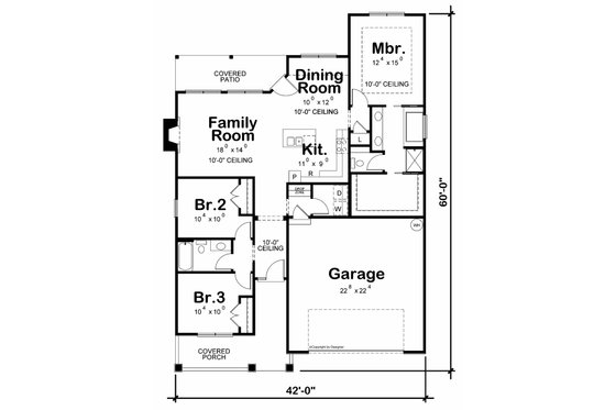 Floor Plan - Main Floor for Craftsman House Plan #20-2543 - 3 bed, 2 bath