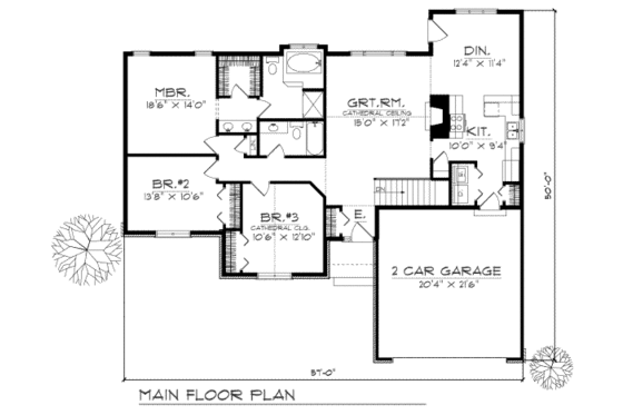 Floor Plan - Main Floor for Traditional House Plan #70-145 - 3 bed, 2 bath