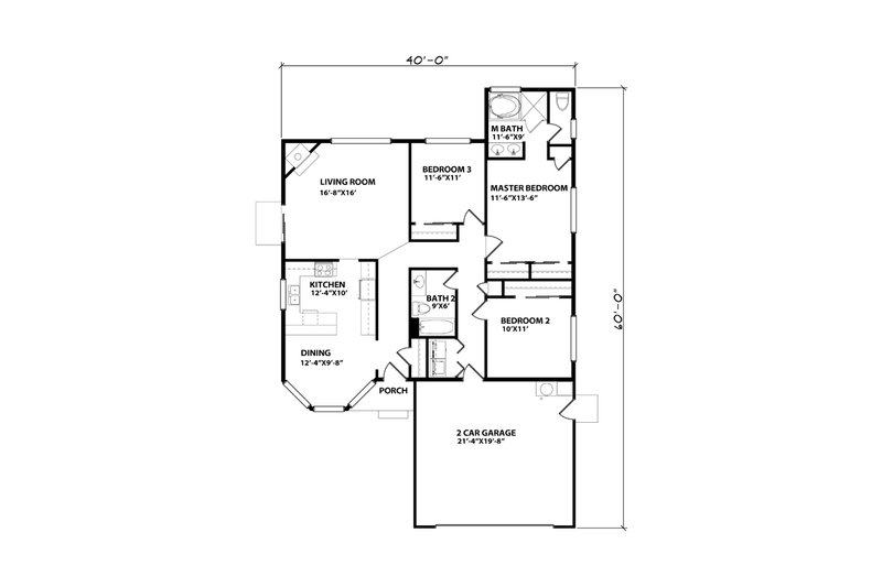 Dream House Plan - Floor Plan - Main Floor for Country House Plan #515-31 - 3 bed, 2 bath