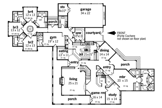Floor Plan - Main Floor for European House Plan #45-181 - 5 bed, 7 bath
