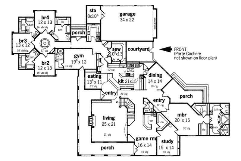Architectural House Design - Floor Plan - Main Floor for European House Plan #45-181 - 5 bed, 7 bath