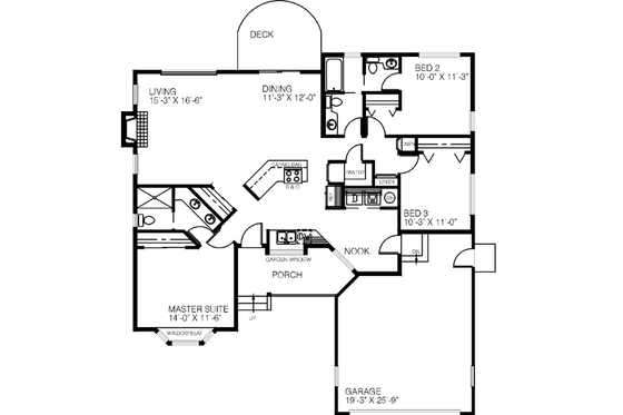 Floor Plan - Main Floor for Ranch House Plan #60-187 - 3 bed, 2.5 bath