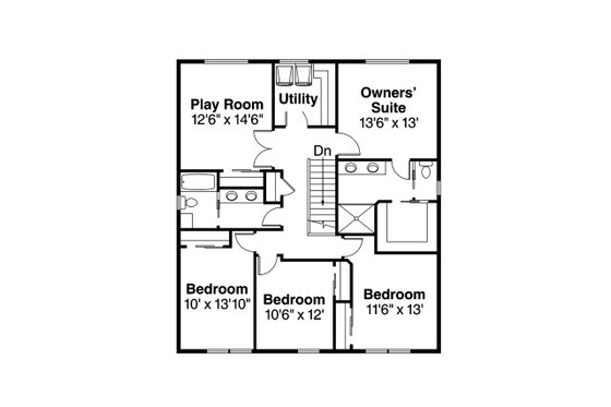 Floor Plan - Upper Floor for Colonial House Plan #124-958 - 4 bed, 3 bath