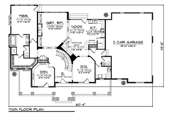Floor Plan - Main Floor for Craftsman House Plan #70-910 - 4 bed, 3.5 bath