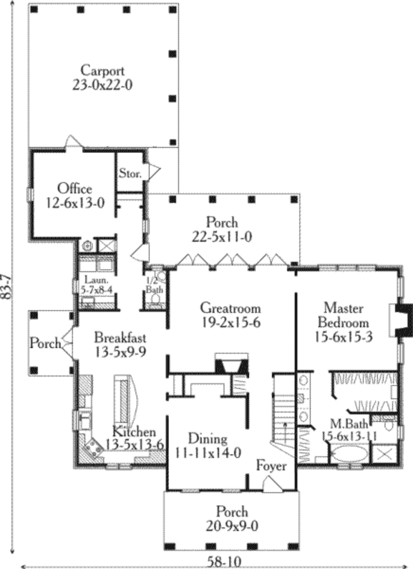 Home Plan - Southern Floor Plan - Main Floor Plan #406-297