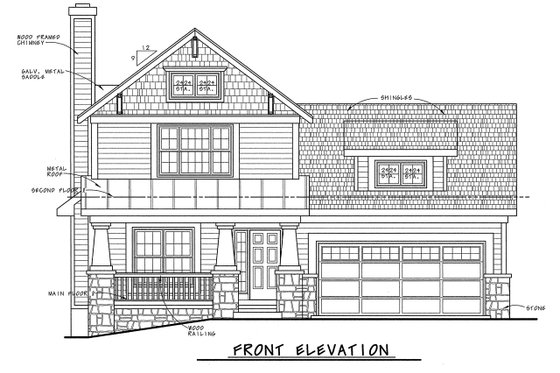 Exterior - Front Elevation 4 for Craftsman House Plan #20-1219 - 3 bed, 2.5 bath