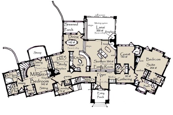 Floor Plan - Main Floor for Craftsman House Plan #921-4 - 3 bed, 4 bath
