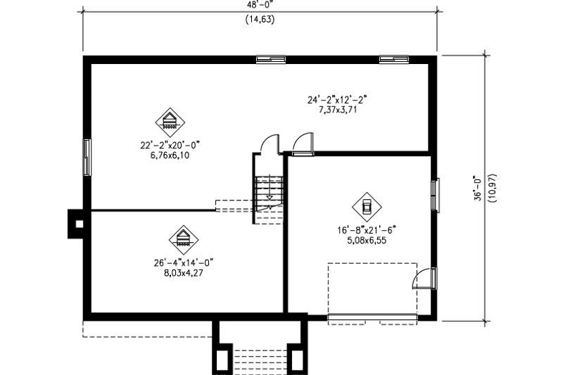 Dream House Plan - Floor Plan - Lower Floor for European House Plan #25-115 - 3 bed, 1 bath