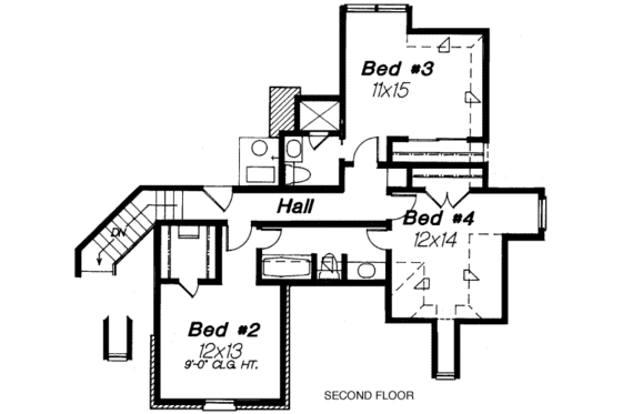 Floor Plan - Upper Floor for European House Plan #310-185 - 4 bed, 3.5 bath