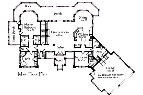 Floor Plan - Main Floor for Craftsman House Plan #921-10 - 4 bed, 4.5 bath
