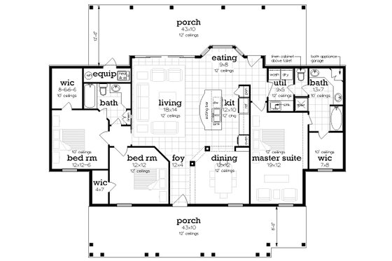 Floor Plan - Main Floor for Farmhouse House Plan #45-597 - 3 bed, 2 bath