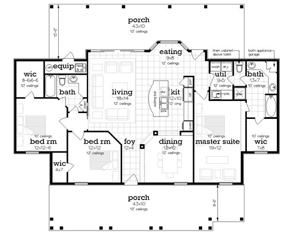 Home Plan - Farmhouse Floor Plan - Main Floor Plan #45-597