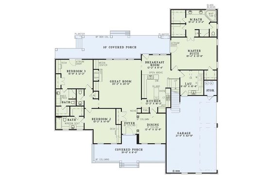 Floor Plan - Main Floor for Southern House Plan #17-238 - 3 bed, 4.5 bath