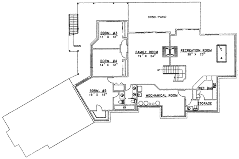 Architectural House Design - Floor Plan - Lower Floor for Traditional House Plan #117-329 - 5 bed, 5.5 bath