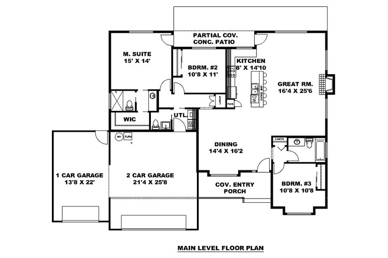 Dream House Plan - Floor Plan - Main Floor for Ranch House Plan #117-463 - 3 bed, 2 bath