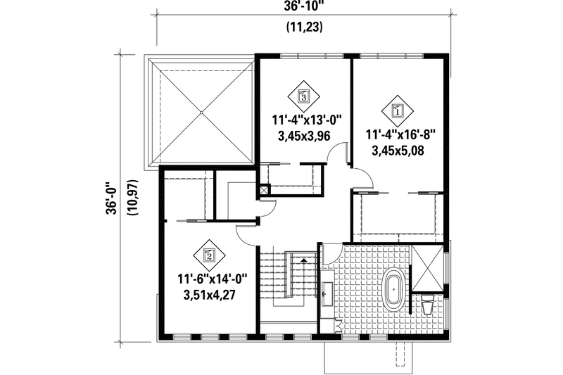 House Blueprint - Floor Plan - Upper Floor for Contemporary House Plan #25-4528 - 3 bed, 1 bath