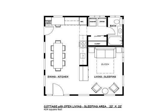 Floor Plan - Main Floor for Colonial House Plan #917-33 - 1 bed, 1 bath