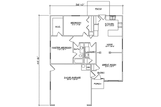 Floor Plan - Main Floor for Country House Plan #5-105 - 2 bed, 1 bath
