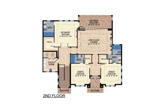 Floor Plan - Upper Floor for Contemporary House Plan #548-24 - 4 bed, 6 bath