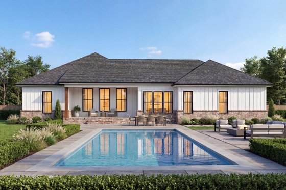 Exterior - Rear Elevation 2 for Ranch House Plan #430-424 - 4 bed, 2 bath