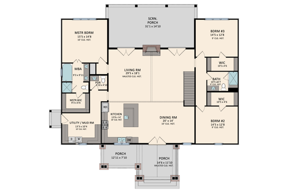 Floor Plan - Main Floor for Country House Plan #1081-32 - 3 bed, 3.5 bath