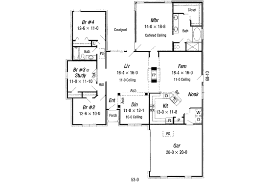 Floor Plan - Main Floor for Southern House Plan #329-125 - 4 bed, 2 bath