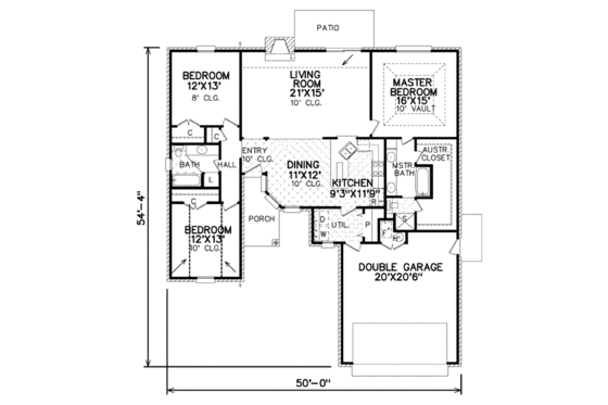 Floor Plan - Main Floor for Traditional House Plan #65-172 - 3 bed, 2 bath