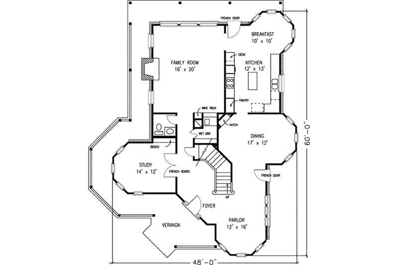 House Design - Floor Plan - Main Floor for Victorian House Plan #410-150 - 4 bed, 2.5 bath