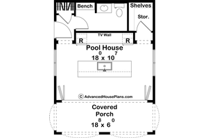 Floor Plan - Main Floor for Mediterranean House Plan #455-640, 1 bath