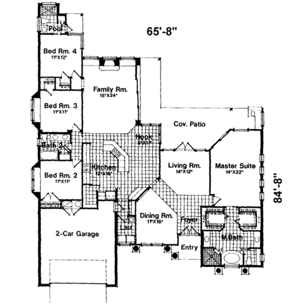 European Style House Plan - 4 Beds 3 Baths 2659 Sq/Ft Plan #135-129 ...