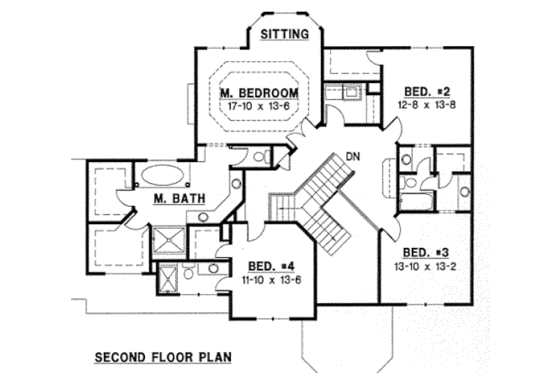 Floor Plan - Upper Floor for Traditional House Plan #67-765 - 4 bed, 3.5 bath