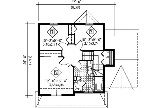 Floor Plan - Upper Floor for Traditional House Plan #25-2001 - 3 bed, 1.5 bath