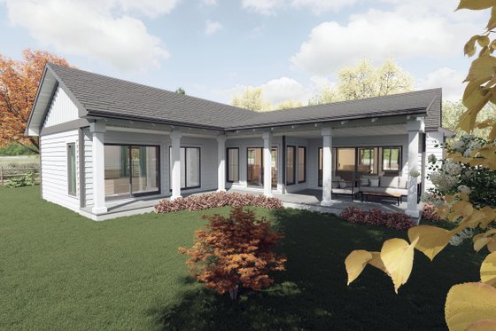 Exterior - Rear Elevation 1 for Farmhouse House Plan #1101-1 - 2 bed, 2 bath