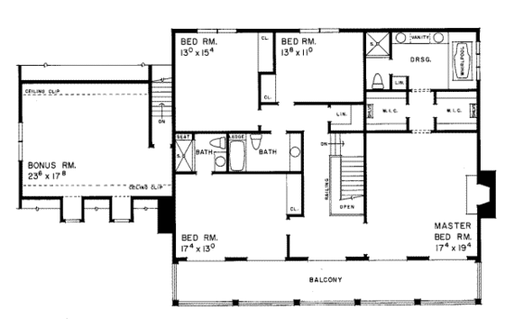 Floor Plan - Upper Floor for Southern House Plan #72-385 - 4 bed, 3.5 bath