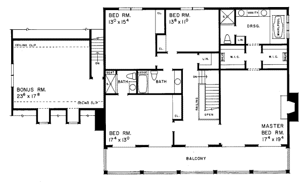 Southern Floor Plan - Upper Floor Plan #72-385