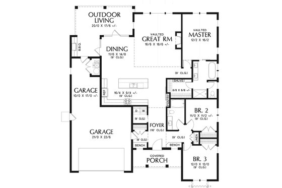 Floor Plan - Main Floor for Farmhouse House Plan #48-944 - 3 bed, 2 bath