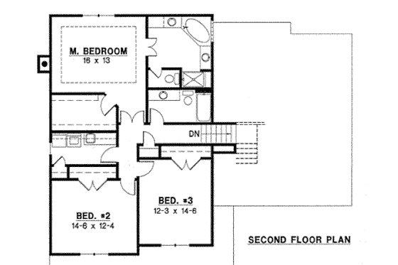 Floor Plan - Upper Floor for Traditional House Plan #67-762 - 3 bed, 2.5 bath