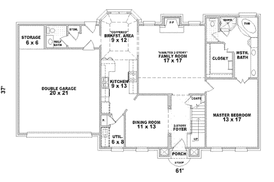 Floor Plan - Main Floor for European House Plan #81-489 - 4 bed, 2.5 bath