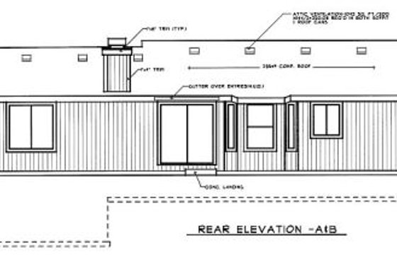 Exterior - Rear Elevation for Ranch House Plan #92-106 - 3 bed, 2 bath