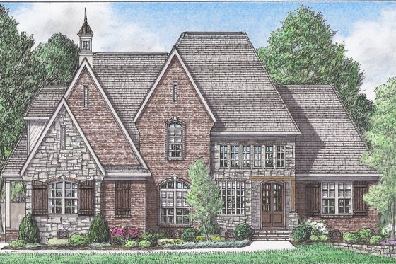 Exterior - Front Elevation for European House Plan #34-232 - 4 bed, 3 bath