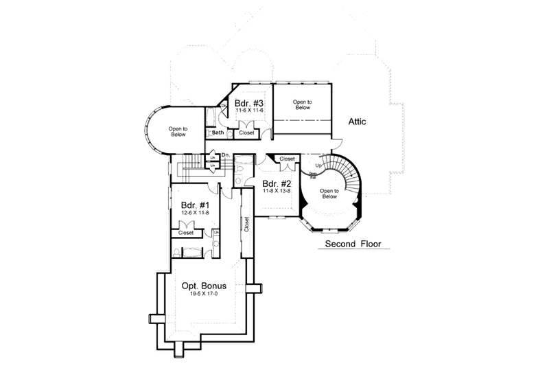 House Blueprint - Floor Plan - Upper Floor for European House Plan #119-359 - 4 bed, 4.5 bath