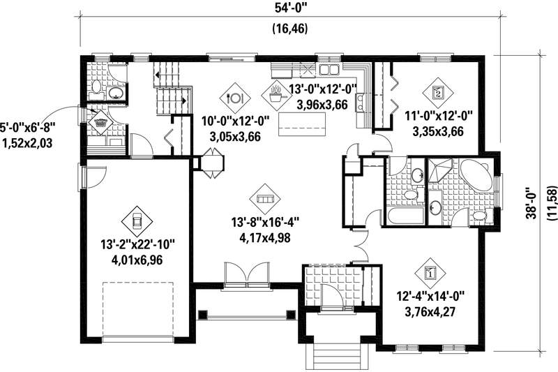 House Blueprint - Floor Plan - Main Floor for Traditional House Plan #25-4441 - 2 bed, 2 bath