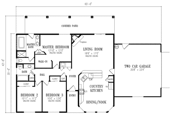 Floor Plan - Main Floor for Mediterranean House Plan #1-283 - 3 bed, 2 bath