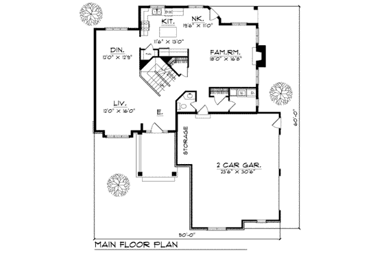 Floor Plan - Main Floor for Traditional House Plan #70-394 - 4 bed, 2.5 bath