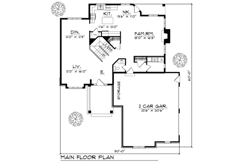 Architectural House Design - Floor Plan - Main Floor for Traditional House Plan #70-394 - 4 bed, 2.5 bath