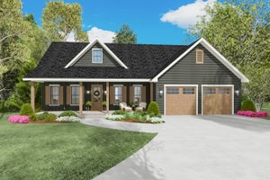 Exterior - Front Elevation 3 for Ranch House Plan #406-9669 - 3 bed, 2.5 bath