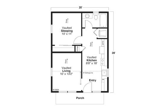 Floor Plan - Main Floor for Modern House Plan #124-1361 - 1 bed, 1 bath