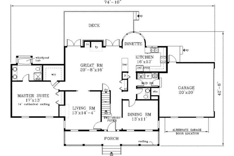 House Design - Floor Plan - Main Floor for Southern House Plan #3-212 - 5 bed, 2.5 bath